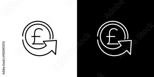 Single icon of pound sterling symbol encircled by a continuous arrow, representing concepts of money return, financial transactions, or refund policy