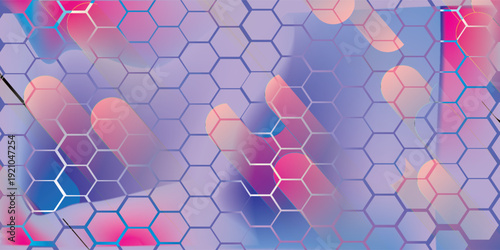 Hexagon neon background. Glowing disco background