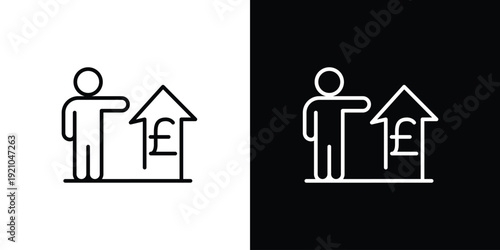 Rising UK Pound Sterling currency symbol and businessman icon illustration