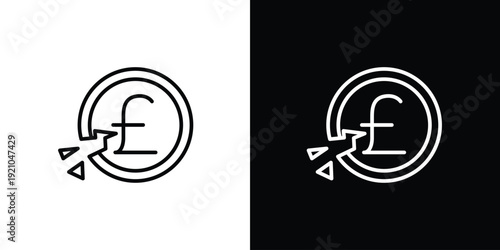Money icon of pound sterling symbol with a coin and arrows indicating currency exchange