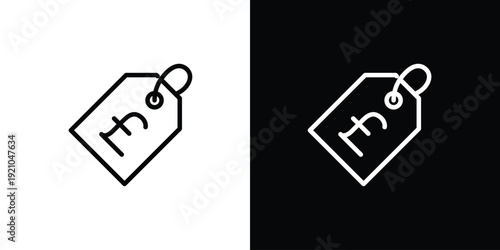 Line art price tag icons with pound symbol for digital and print commerce applications