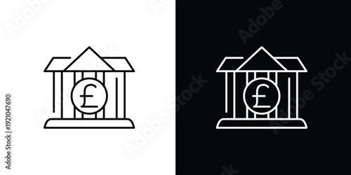 Sleek outline icon symbolizing a financial institution and the British pound, representing banking, investment, and economic stability on a clean background