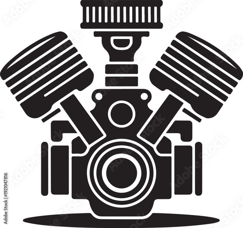 Car engine symbol, stylized vector silhouette of automobile moto
