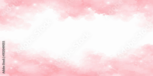 Soft pink rose petals drift across a beautiful cloudy sky, creating a romantic nature landscape with textures of light summer sunlight and a dreamy pink heaven atmosphere