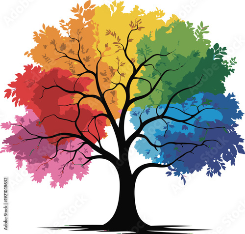 Colorful Tree Vector – Gradient Nature Silhouette Illustration