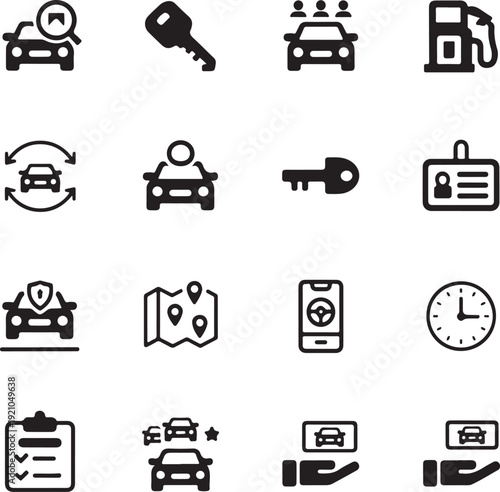 Car sharing black glyph icons vector set