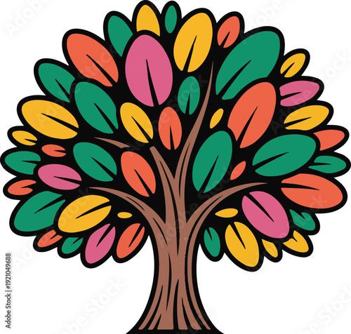 Colorful Tree Vector – Gradient Nature Silhouette Illustration
