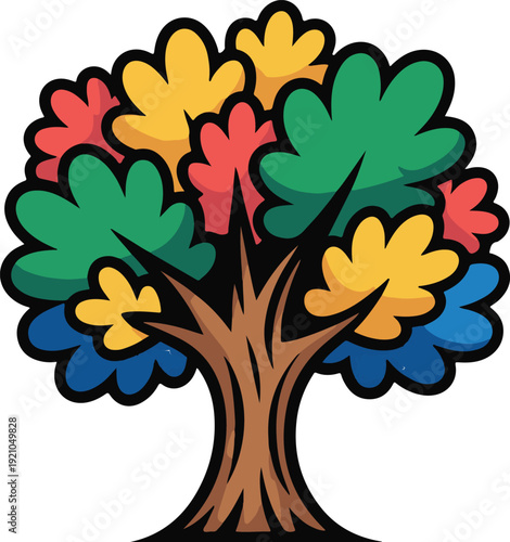 Colorful Tree Vector – Gradient Nature Silhouette Illustration