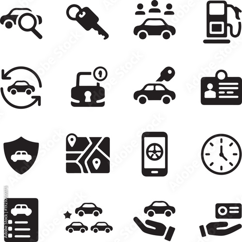Car sharing black glyph icons vector set