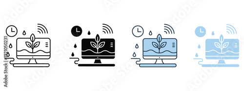 Smart farm icon set, multiple style collection with automated tractors, drones, sensors, and farm management icons, clean vector illustration