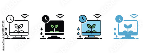Smart farm icon set, multiple style collection featuring precision agriculture, automated farming equipment