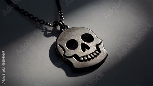 Silver Skull Pendant on Black Chain.