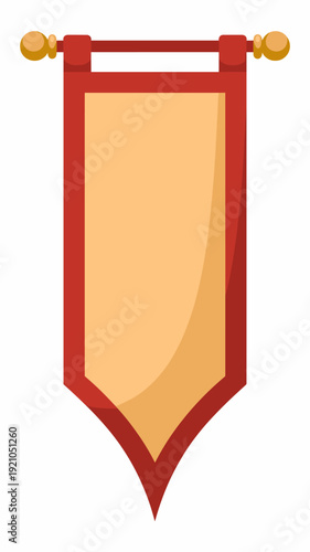 Blank Medieval Banner Flag Hanging From Ornate Pole with Gold Finials, Empty Scroll for Heraldry or Royal Decree, Decorative Textile for Castle or Event Display, Isolated on White Background, Ancient