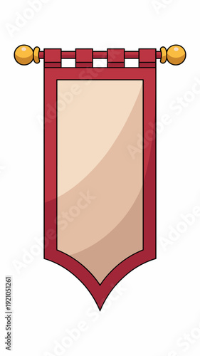 Medieval Heraldic Banner Flag Hanging from Ornate Pole with Decorative Gold Finials, Empty Cream-Colored Canvas for Custom Text or Emblem, Ancient Royal Standard for Castle or Tournament Decorations,
