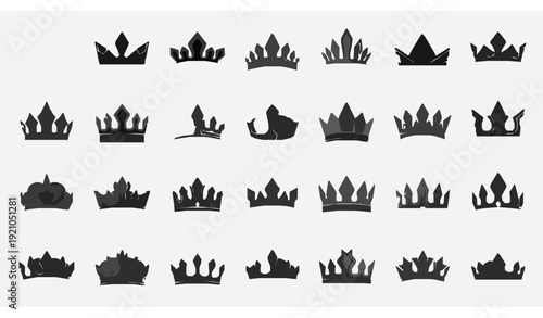 Royal Crown Icons Vector Set with King and Queen Luxury Heraldic Silhouettes Isolated on White Background