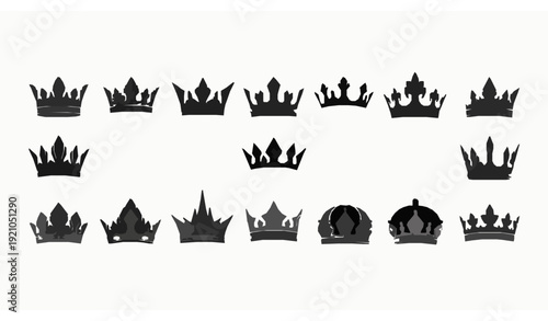 Luxury Crown Silhouette Collection Featuring Regal Baroque and Modern Logo Designs Isolated on White