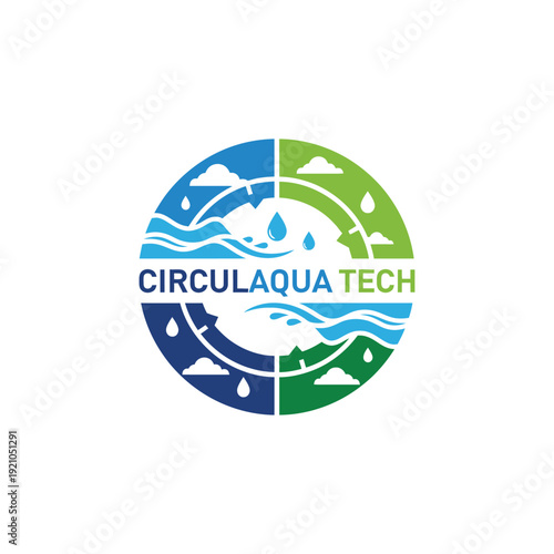 Ecosystem preservation logo featuring rain clouds and ocean waves to promote global sanitation and watershed conservation for Circulaqua Tech