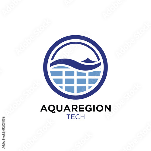 Modern hydro-purification mark and clean flow wave logo for innovative sanitation tech startup AquaRegion Tech