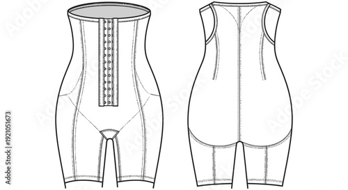 technical flat illustration of a seamless waist trainer body shaper with hooks and eye closure perfect for fashion design and product specifications.