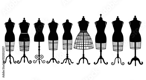 vintage dress forms fashion mannequins elegant black silhouettes on white ideal for design tailoring and creative arts.