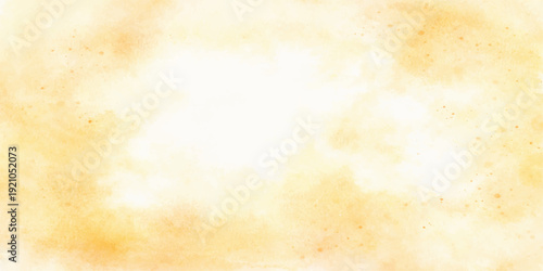 Abstract grunge background with vintage rays and aged parchment paper texture featuring an antique yellow watercolor paint design