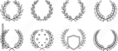 Collection of laurel wreath icons elegant vector emblems for awards and recognition isolated on white background
