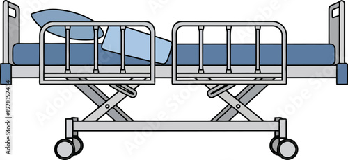 Adjustable hospital bed with rails and wheels medical healthcare equipment illustration vector
