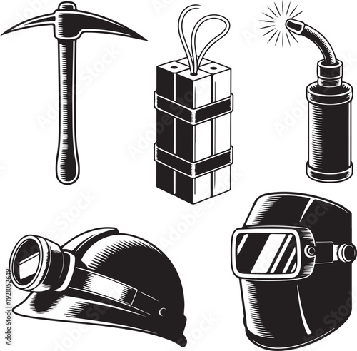 Welder and miner work tools collection