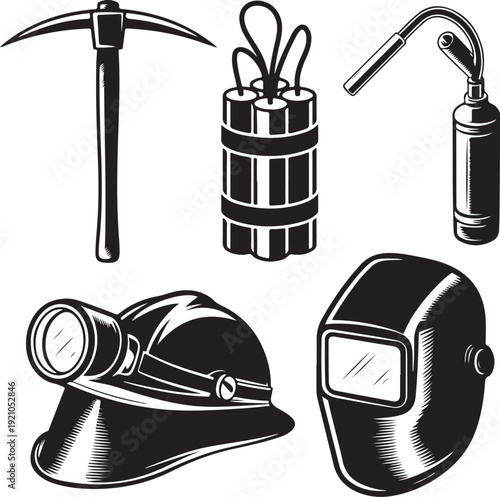 Welder and miner work tools collection