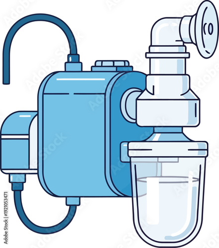 Blue portable nebulizer machine with mask for respiratory therapy and asthma treatment vector