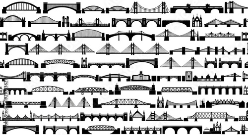 bridge types silhouettes a diverse collection of architectural and engineering designs perfect for urban planning and infrastructure.