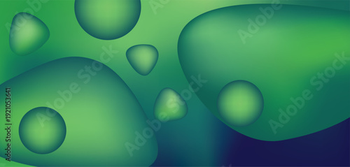 Abstract fluid green and dark blue gradient background with smooth organic bubbles vector