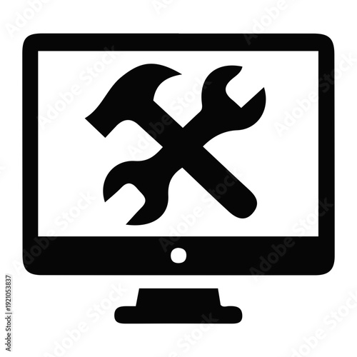 Computer Monitor with Hammer and Wrench.