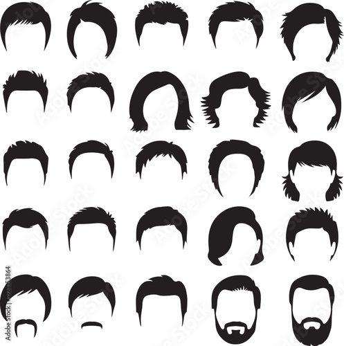Woman and man hair, vector hairstyle silhouette
