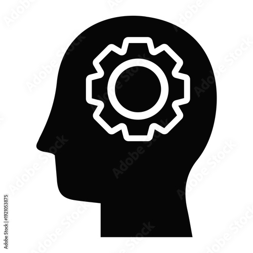 Human Head Silhouette with Cogwheel Inside.