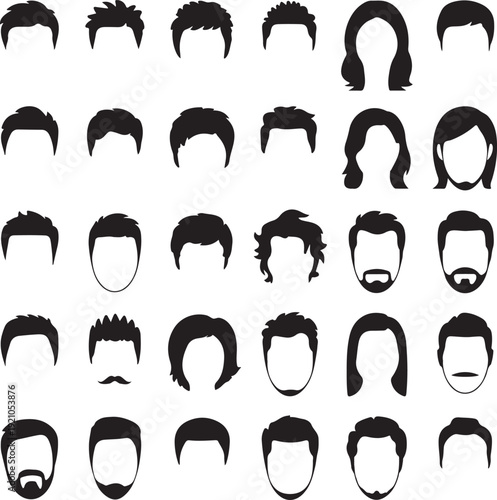 Woman and man hair, vector hairstyle silhouette