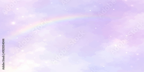 Abstract colorful background featuring soft bokeh lights and bright sunlight filtering through a beautiful blue sky with white clouds for a clear summer day atmosphere