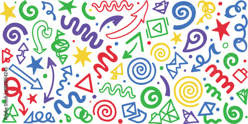 A vibrant and colorful array of abstract shapes and patterns Vector