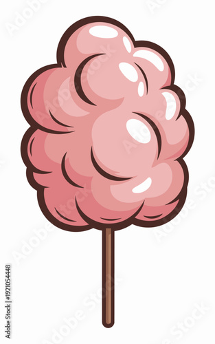 Round Pink Cotton Candy on Wood Stick, Sweet Treat Confectionery Snack, Fun Fairground Food, Carnival Event Delight, Childhood Nostalgia, Celebration Treat, Sugar Puff, Light and Fluffy, Party Accesso
