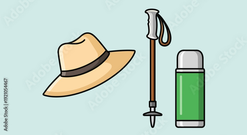 Hiking Hat Walking Stick Water Bottle.