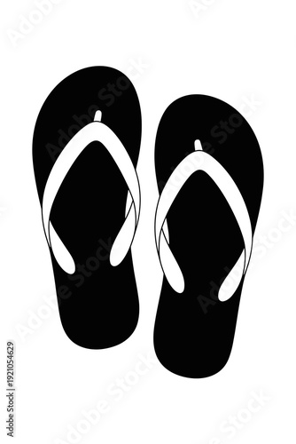 Black Flip Flops Beachwear Summer Vacation Footwear Isolated on White Background, Simple Graphic Design for Casual Beach Holiday, Summer Fashion Style, Travel and Leisure Concepts, Outdoor Activities,