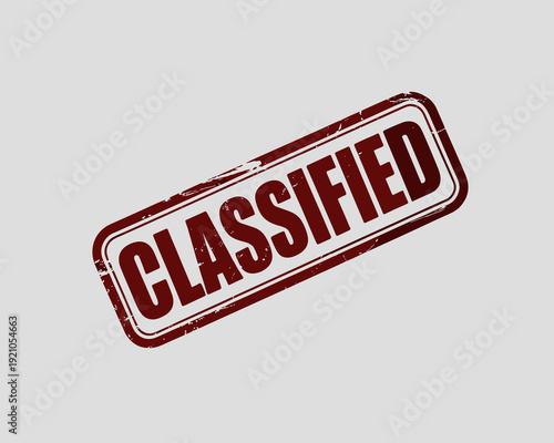 Classified Stamp Seal Red Mark on White Textured Background, Confidential Document Security, Secret Information Access Control, Government Intelligence Agency Warning, Top Secret Legal Disclaimer, Pri