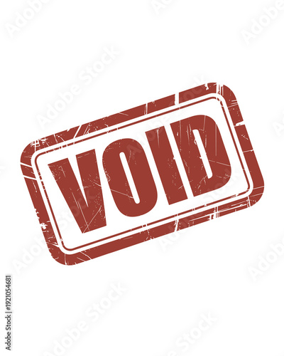 Retro distressed red VOID stamp, conveying cancellation, rejection, invalidity, or expiration, over a clean white background, symbolizing a failed transaction, denied access, or obsolete document. Thi
