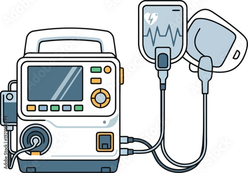 Defibrillator medical device emergency cardiac care equipment vector illustration vector