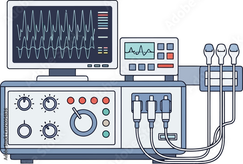 Medical equipment electrocardiogram ecg machine heartbeat monitor diagnostic device vector