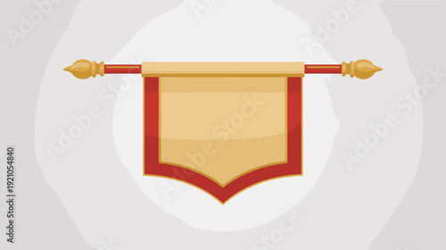 Vintage Banner Flag for Royal Announcement or Award Ceremony, Retro Scroll Display for Medieval Feast or Grand Opening, Decorative Propaganda Template for Heraldic Emblem, Golden and Crimson Textile f