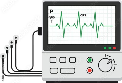 Modern ecg monitor displaying heartbeat rhythm medical technology device illustration vector