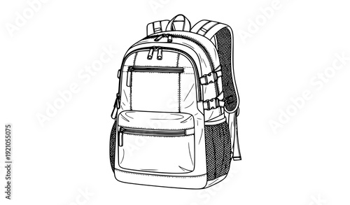 School backpack outline durable water resistant bag technical line art vector