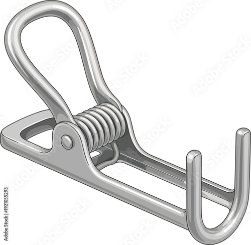 Industrial metal spring clip fastener with hook for securing applications vector