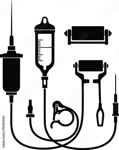 Medical infusion set vector icon healthcare fluid therapy equipment silhouette vector
